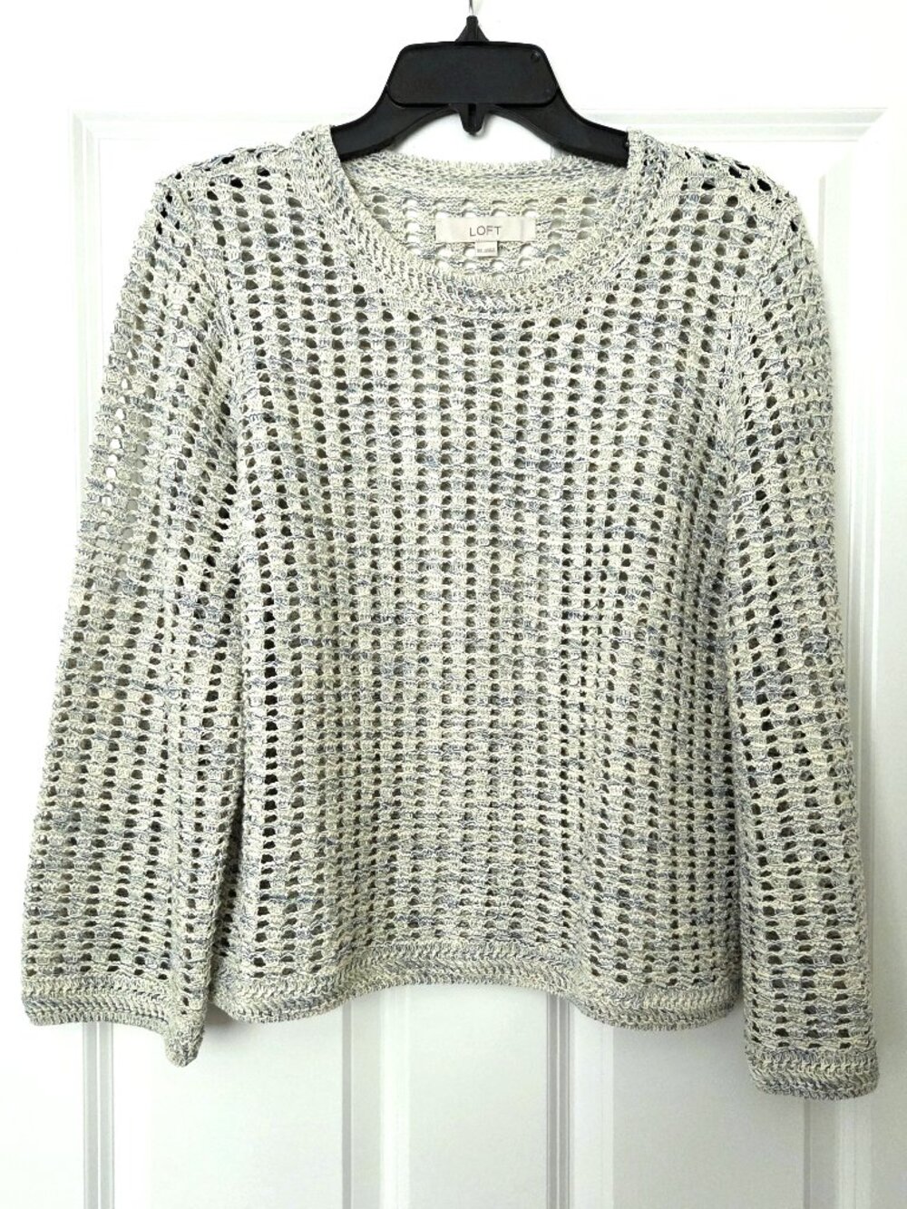 Loft Cream Open Stitch Flare Sleeve Sweater